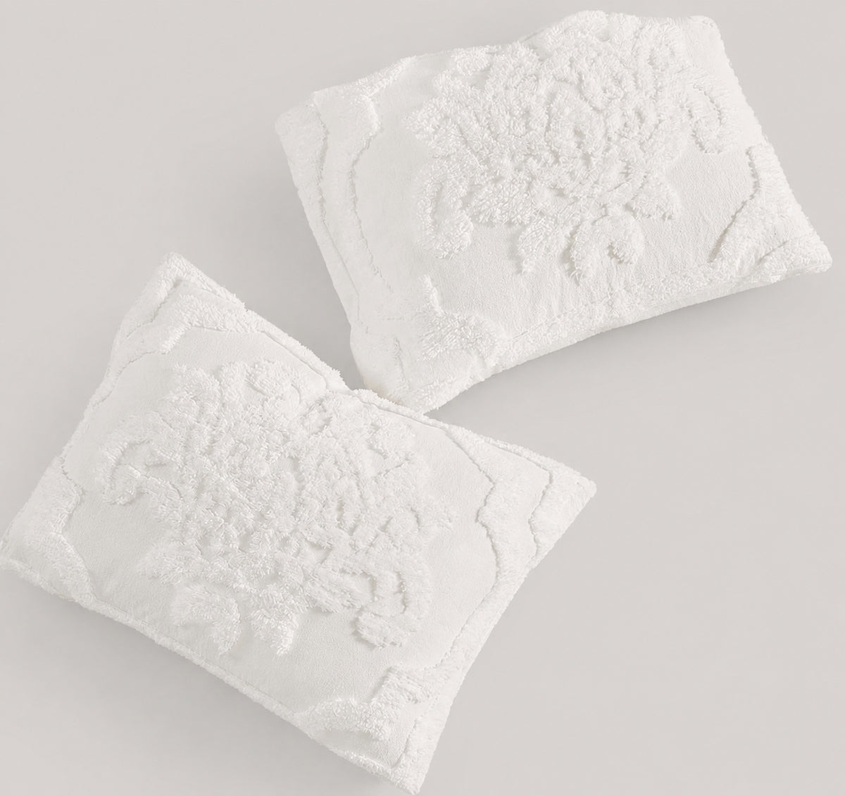 Madison PARK Tufted Chenille White Cotton Damask 3 Piece Duvet & Sham Cover Set