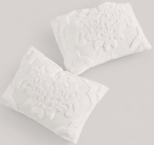 Madison PARK Tufted Chenille White Cotton Damask 3 Piece Duvet & Sham Cover Set
