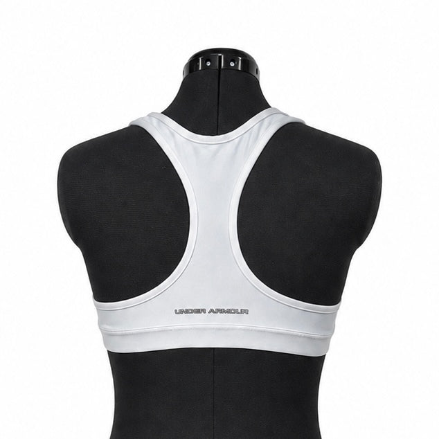 Under Armour White & Silver Metallic Logo Pullover Racerback Sports Bra (XL)