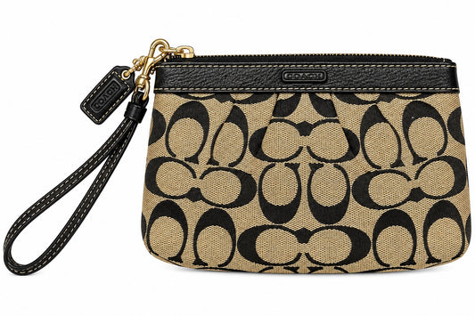 Coach Black & Khaki Signature C-Pattern Canvas Wristlet