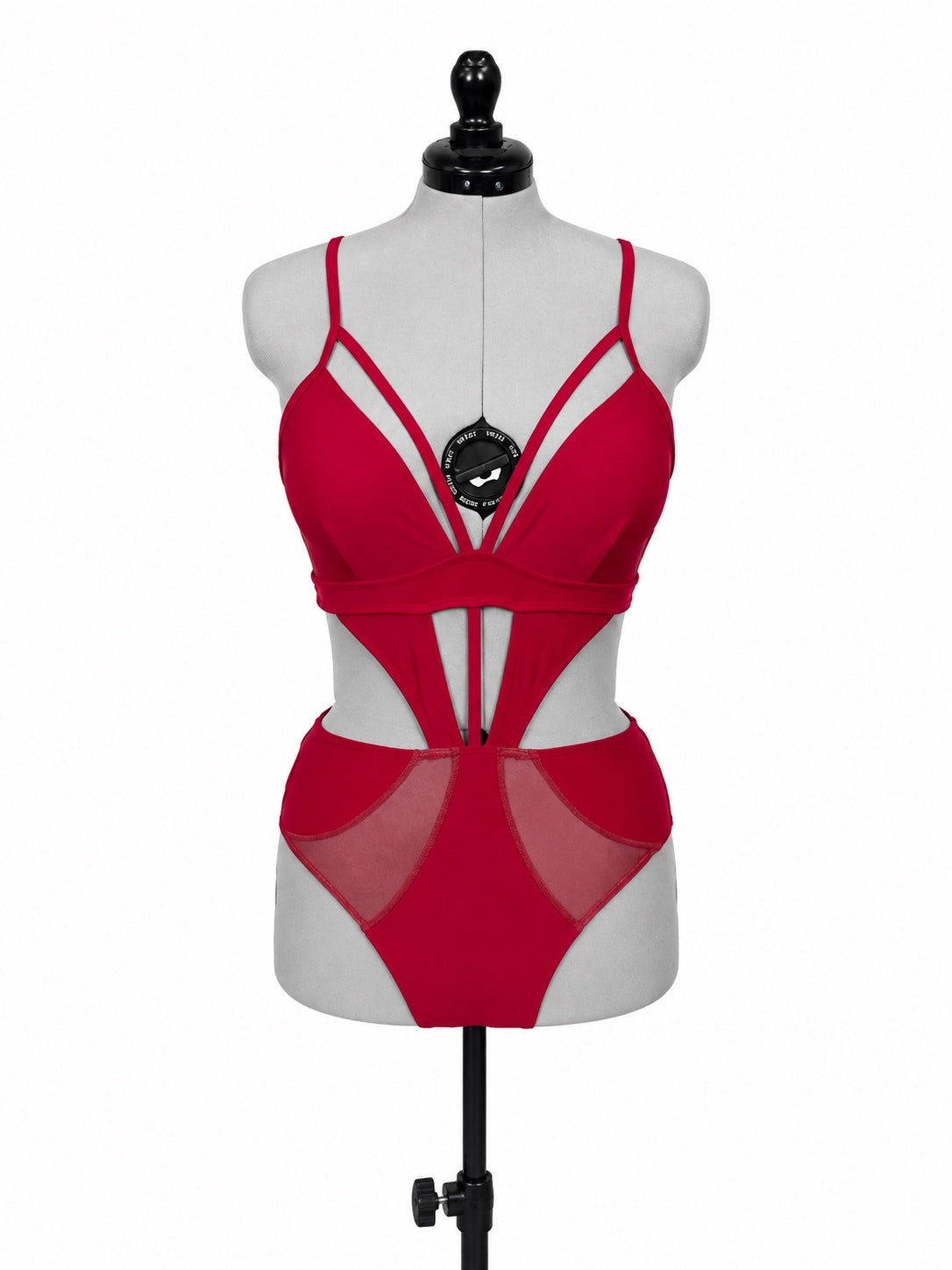 Dark Red Deep V Plunge w/ Diamond Midriff Cutout One Piece Swimsuit (L)