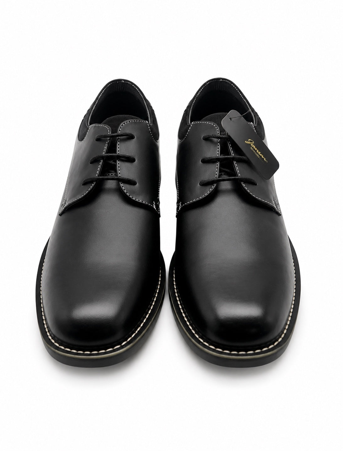 Jousen Milan Black Leather Plain Toe Derby Lace Up Dress Shoe (M 13)