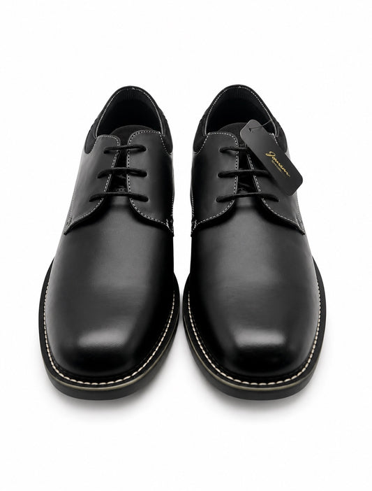 Jousen Milan Black Leather Plain Toe Derby Lace Up Dress Shoe (M 13)