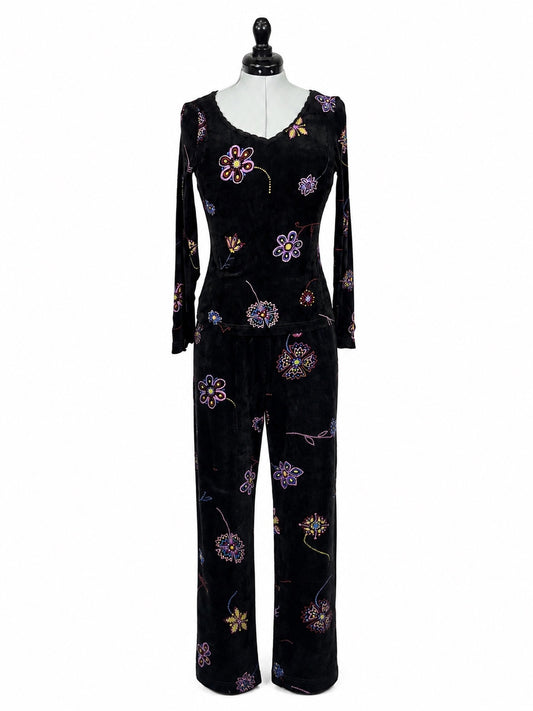 Softwear by Mark Singer Black Floral Blouse & Pants Set (S)