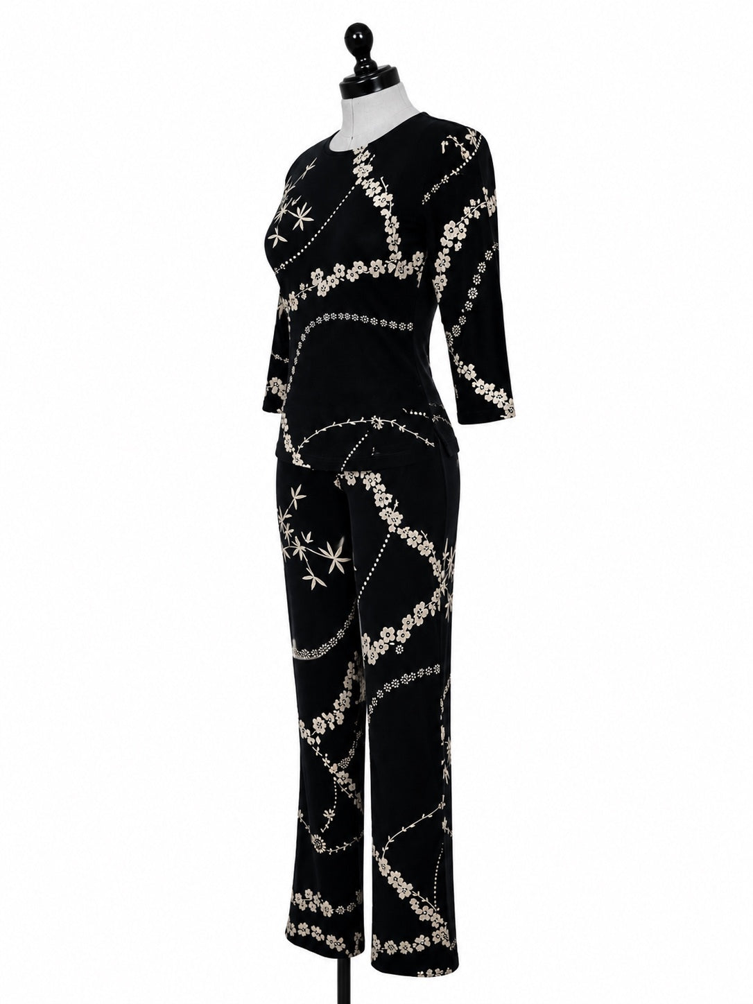 Softwear By Mark Singer Black & Gold Floral Cloth Tank, LongSleeve & Pant Set(S)