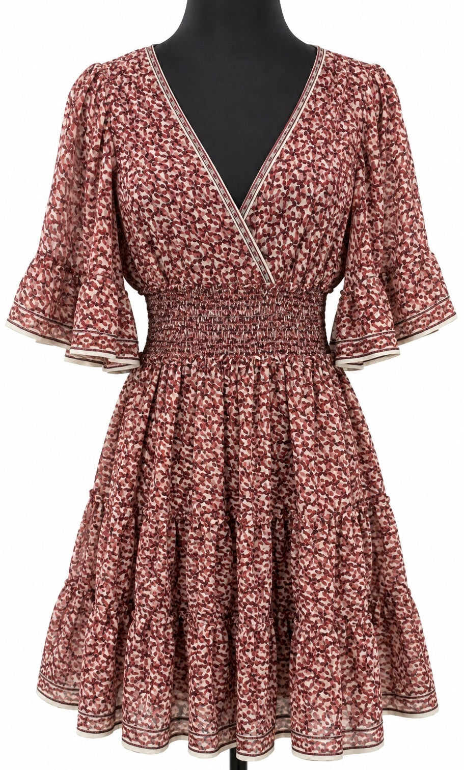 Max Studio Pink & Red Strawberry Patterned Knee Length Smocked Dress (S)