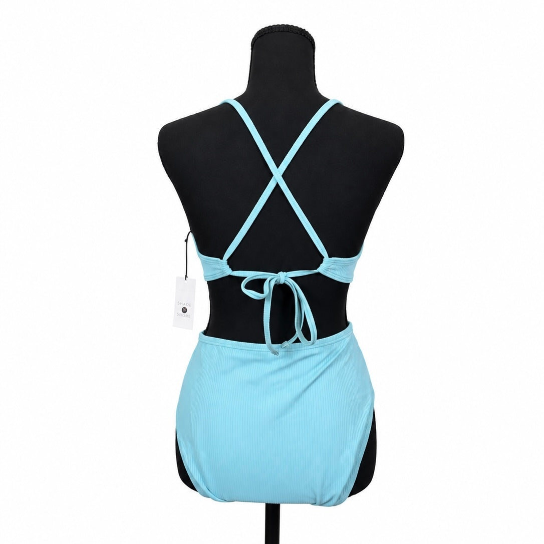 Shade & Shore Blue Ribbed Bikini Set (34B Top) (M High Waist Bottom)