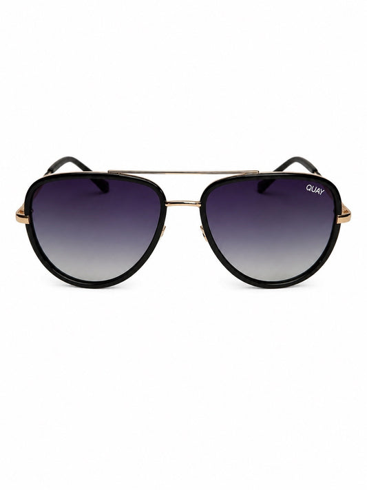 Quay Australia All In Black & Rose Gold Aviator Style Sunglasses