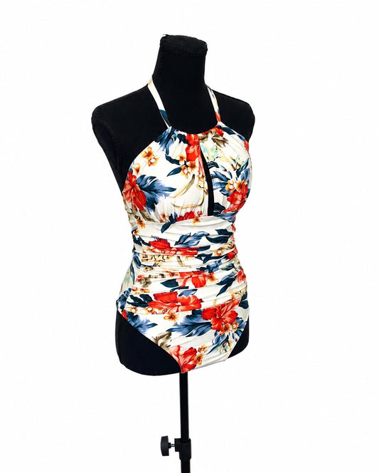 B2Prity White and Colorful Floral One Piece Swimsuit (M)