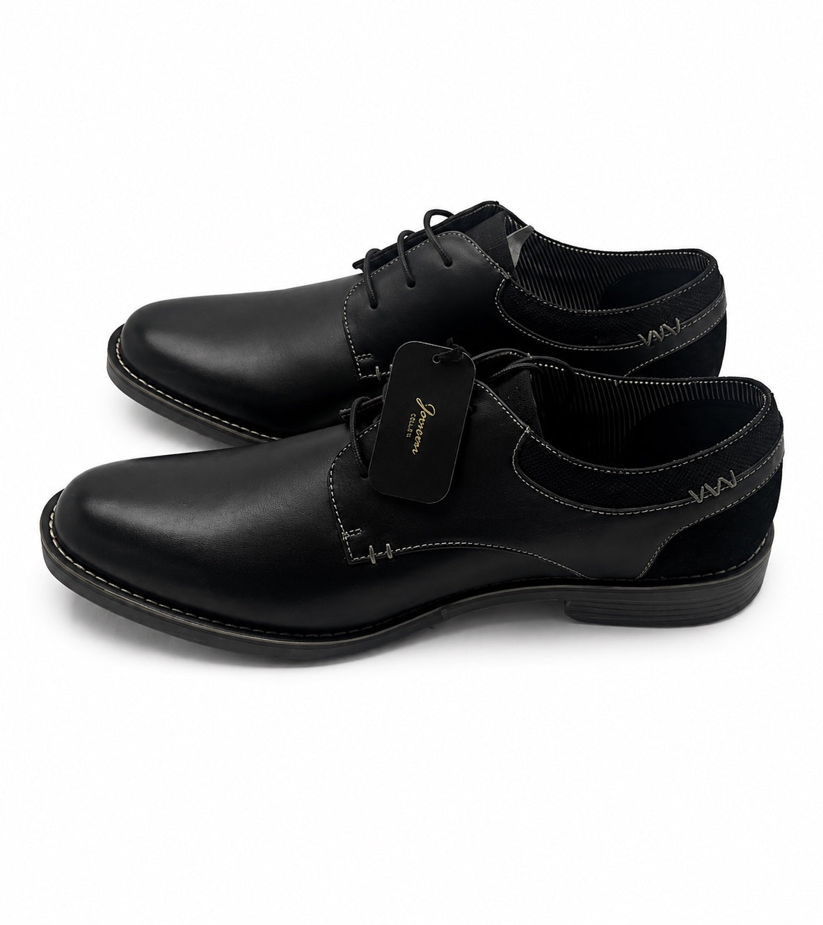 Jousen Milan Black Leather Plain Toe Derby Lace Up Dress Shoe (M 13)