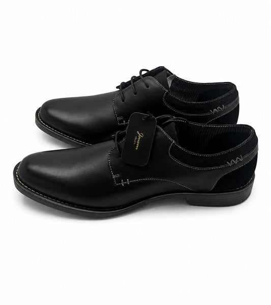 Jousen Milan Black Leather Plain Toe Derby Lace Up Dress Shoe (M 13)