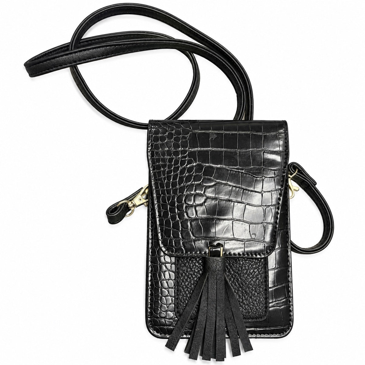 K. Carroll Harper Black  Small Crossbody Croc Bag