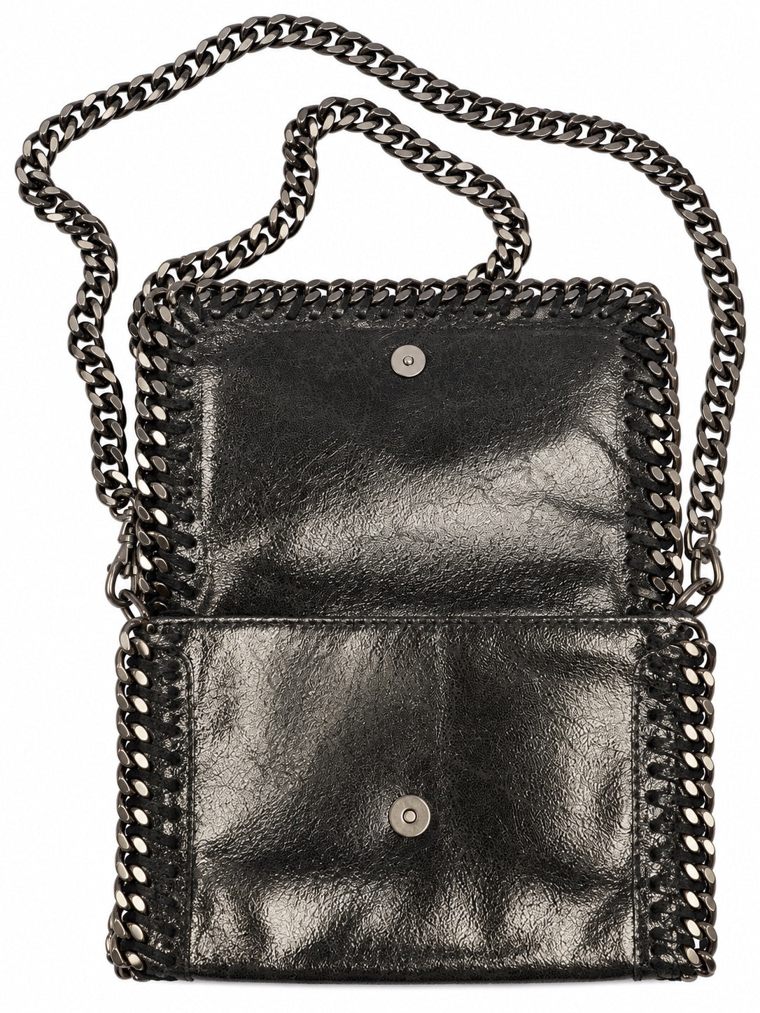 Borse in Pelle Genuine Leather Metallic Silver Chain Cross Body Bag