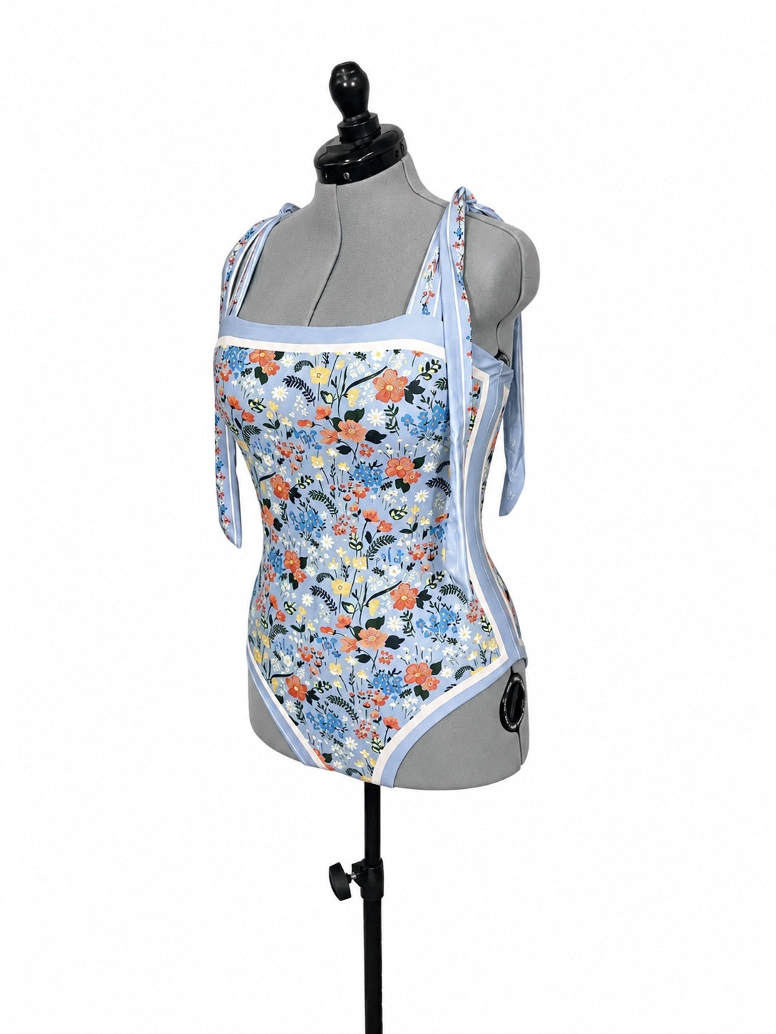 Light Blue Colorful Floral Reversable One Piece Swimsuit (XL)
