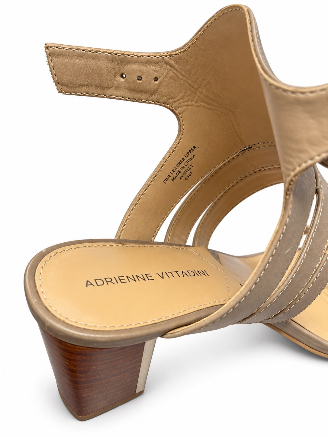 Adrienne Vittadini Taupe Leather Block-Heel Sandals (W 8 1/2)