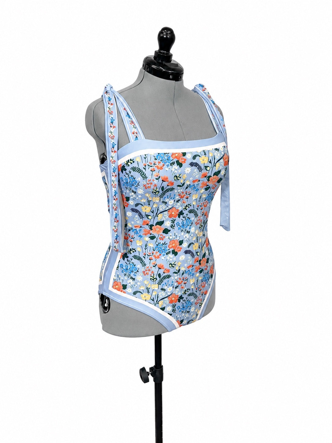 Light Blue Colorful Floral Reversable One Piece Swimsuit (XL)