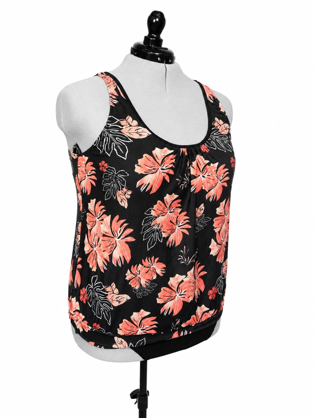 Yonique Black and Coral Floral Tankini Set (18W)