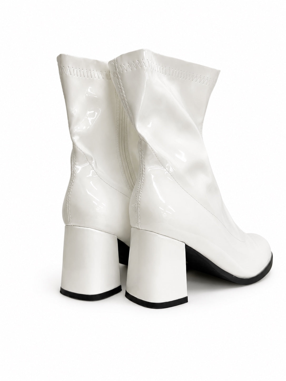 Heiyom White Ankle Go-Go Block Heel Zipper Boots (US Women's 7)