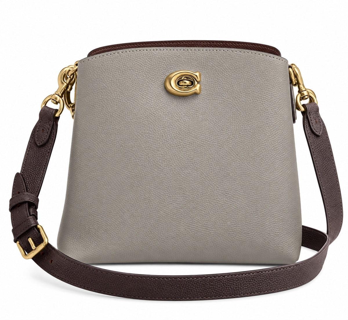 Coach Gray & Brown Polished Pebble Leather Willow Bucket Bag