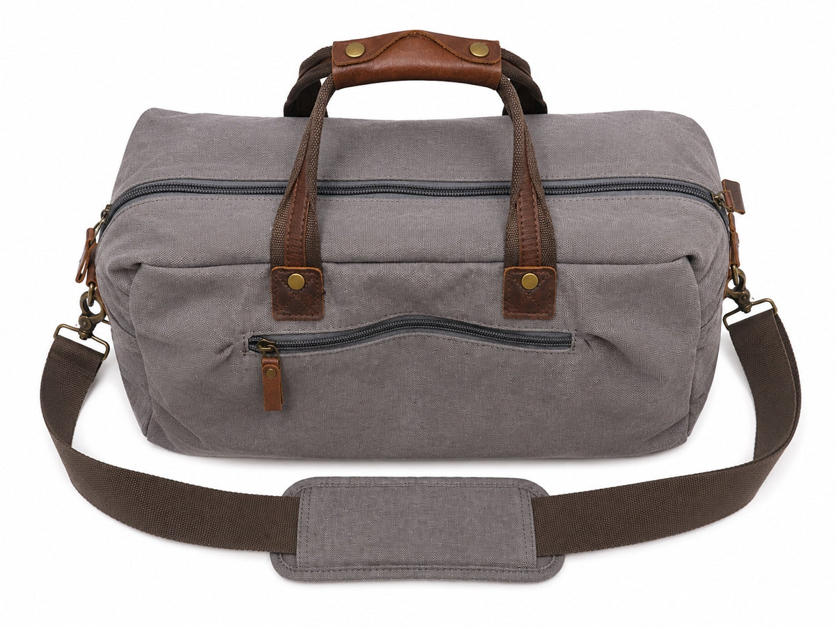 S-Zone Oversized Leather Canvas Duffle/Weekend Bag  (Gray & Brown)