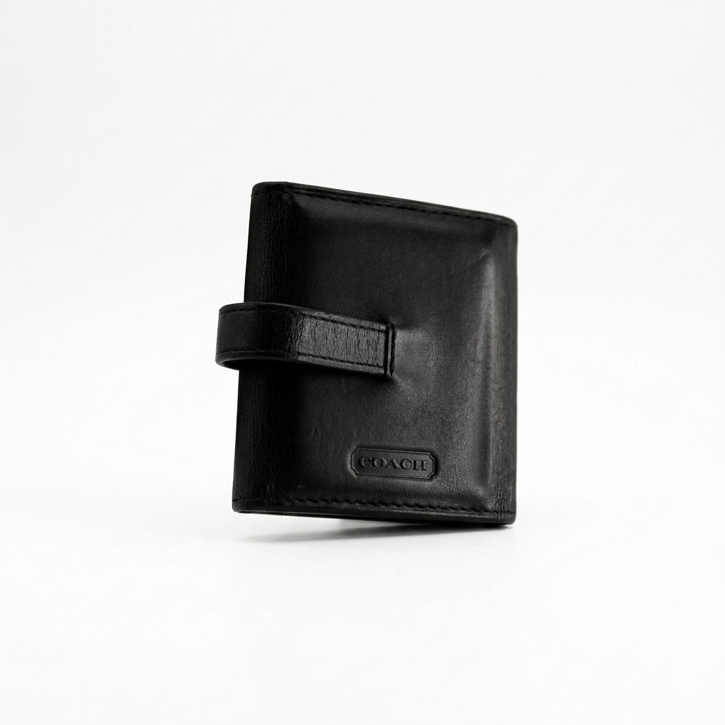 Coach Black Leather Mini Trifold Leather Wallet