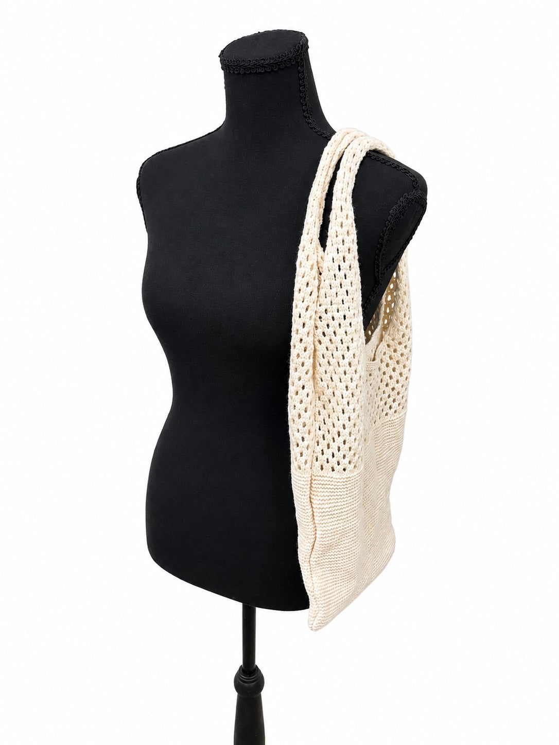 Medium Sized Cream Knitted Beach Bag