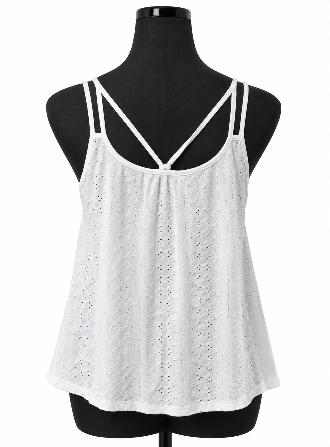 Xieerduo White Double Strap Racerback Scoop Neck Eyelet Flowy Tank Top (M)