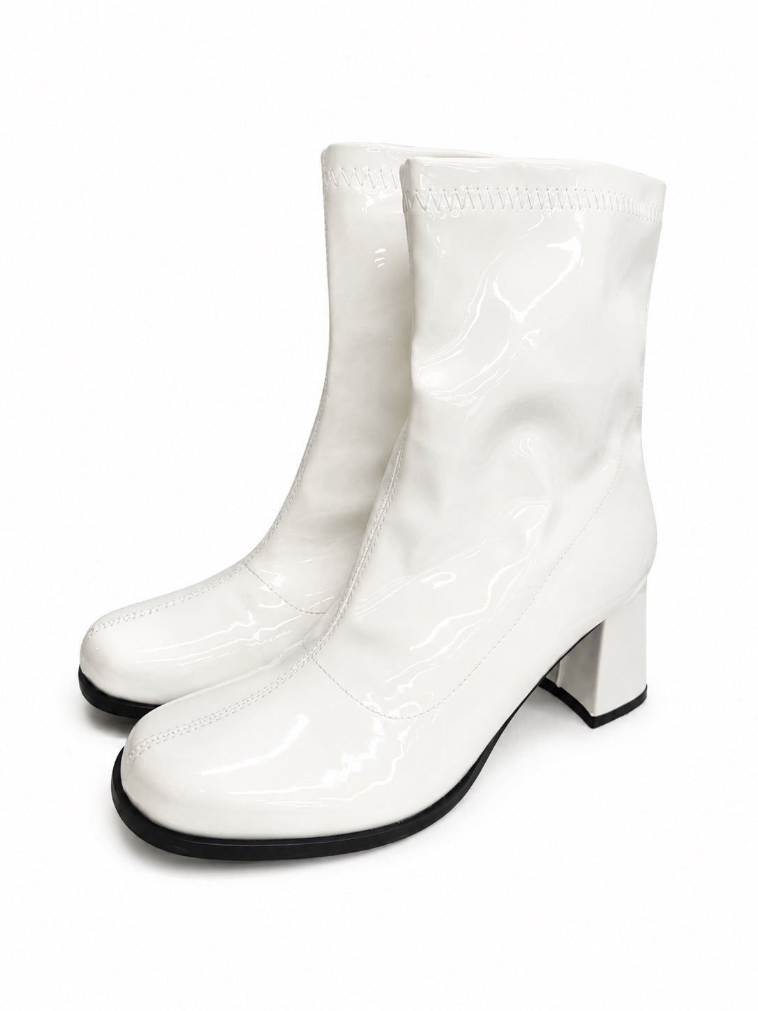 Heiyom White Ankle Go-Go Block Heel Zipper Boots (US Women's 7)