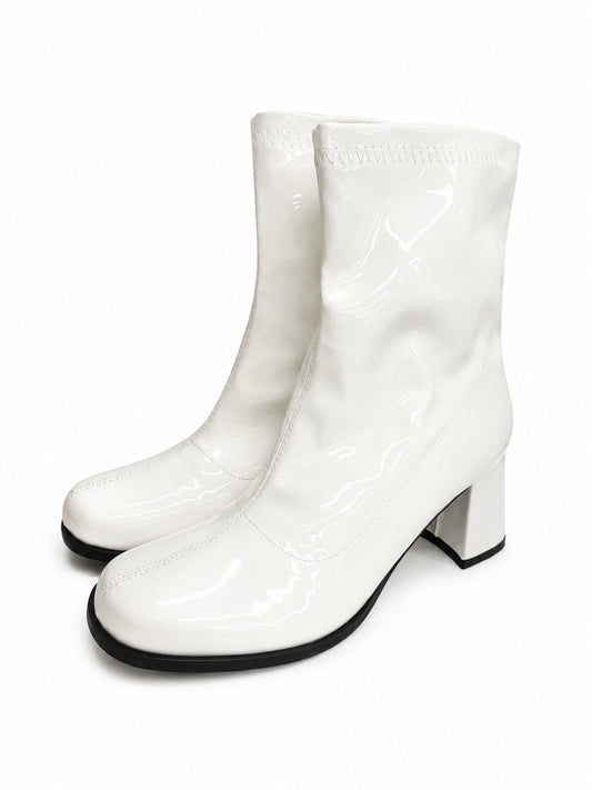 Heiyom White Ankle Go-Go Block Heel Zipper Boots (US Women's 7)