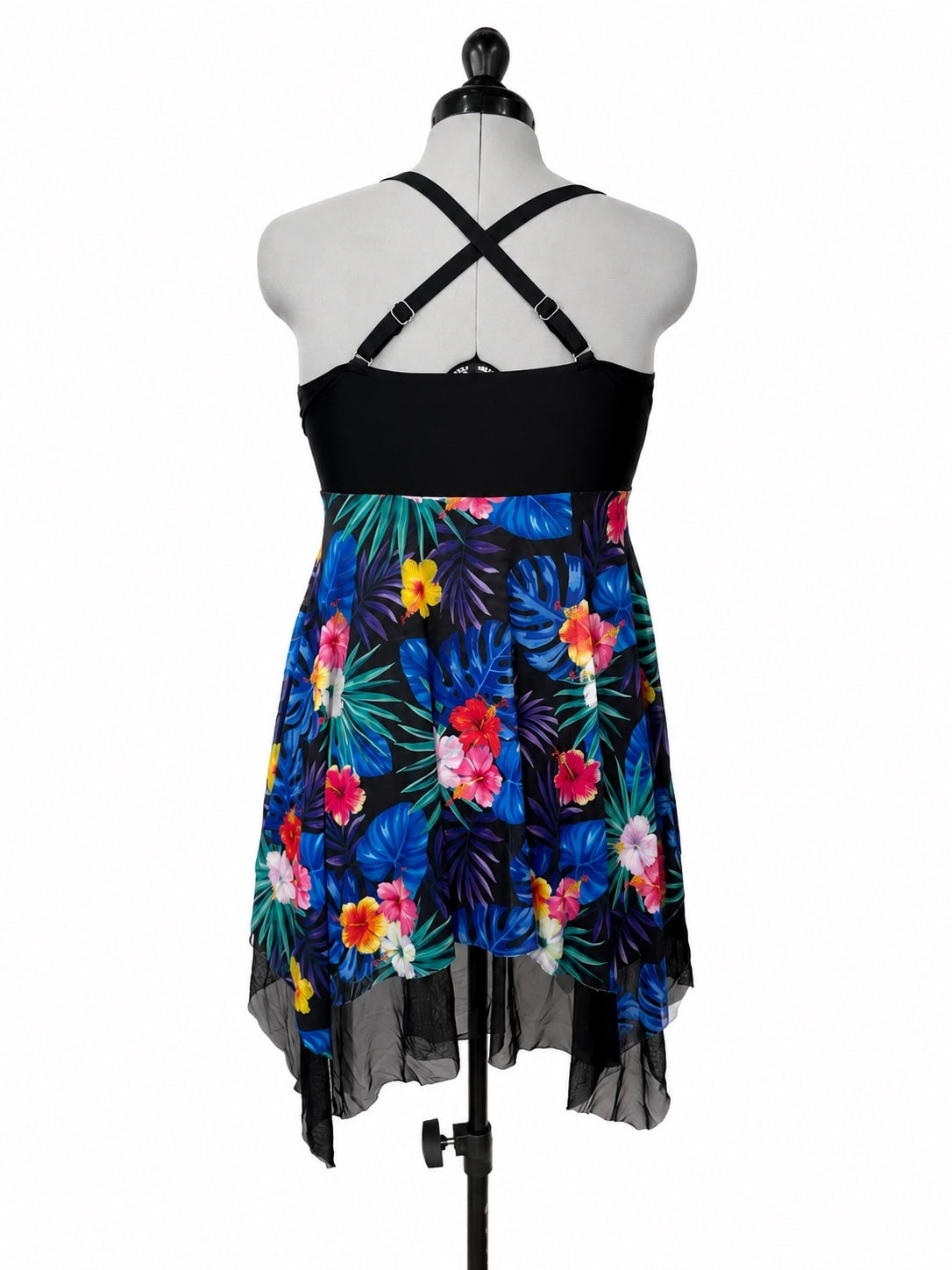 Kate Kasin Black and Floral Swim Dress and Shorts (XL)