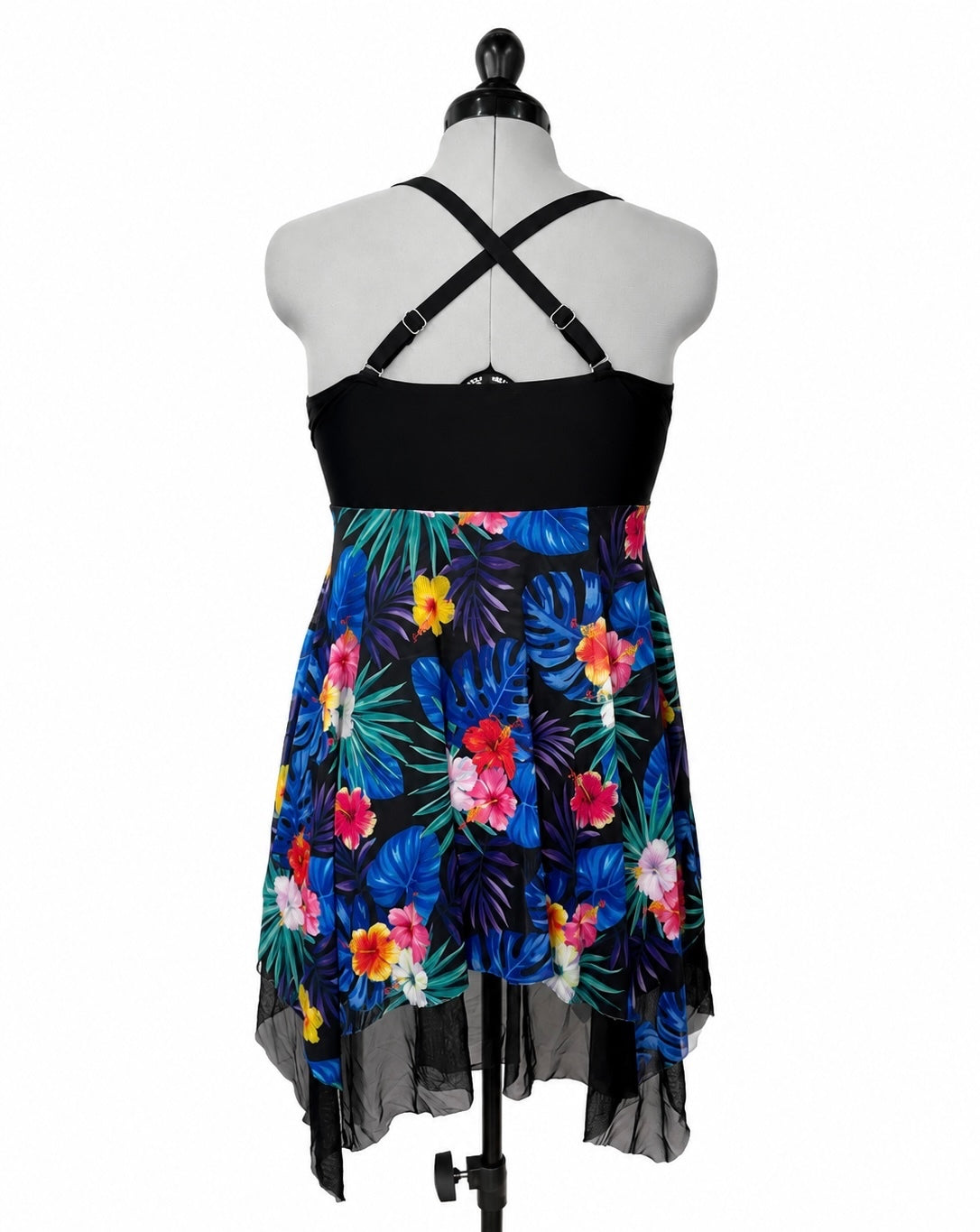 Kate Kasin Black and Floral Swim Dress and Shorts (XL)