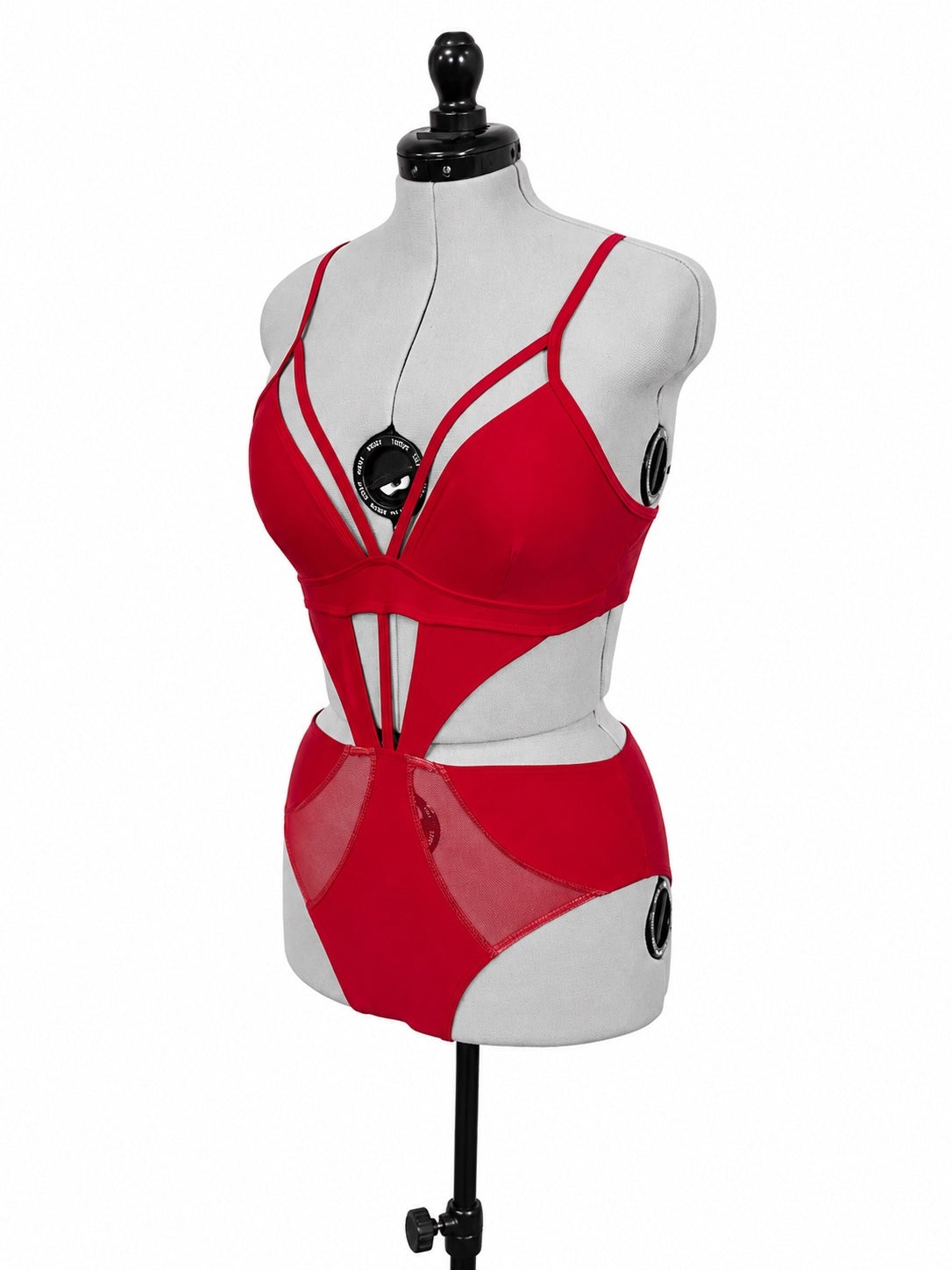 Dark Red Deep V Plunge w/ Diamond Midriff Cutout One Piece Swimsuit (L)
