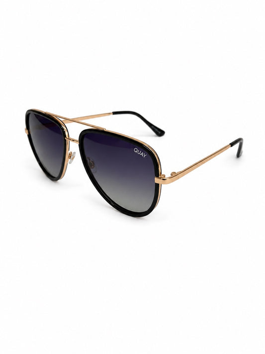 Quay Australia All In Black & Rose Gold Aviator Style Sunglasses