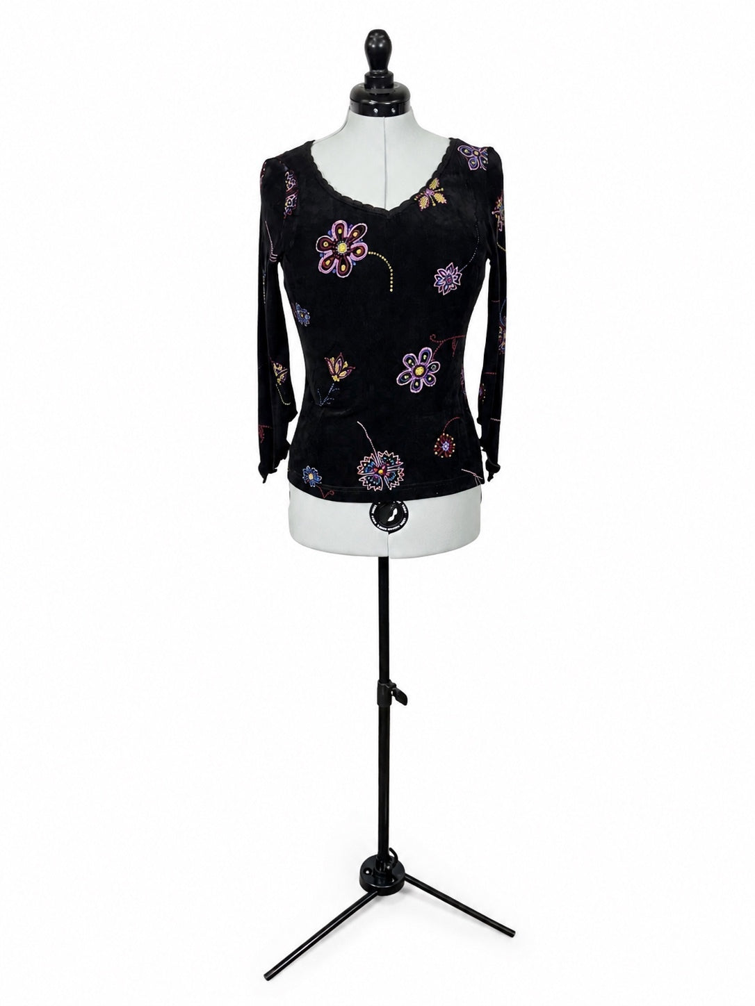 Softwear by Mark Singer Black Floral Blouse & Pants Set (S)