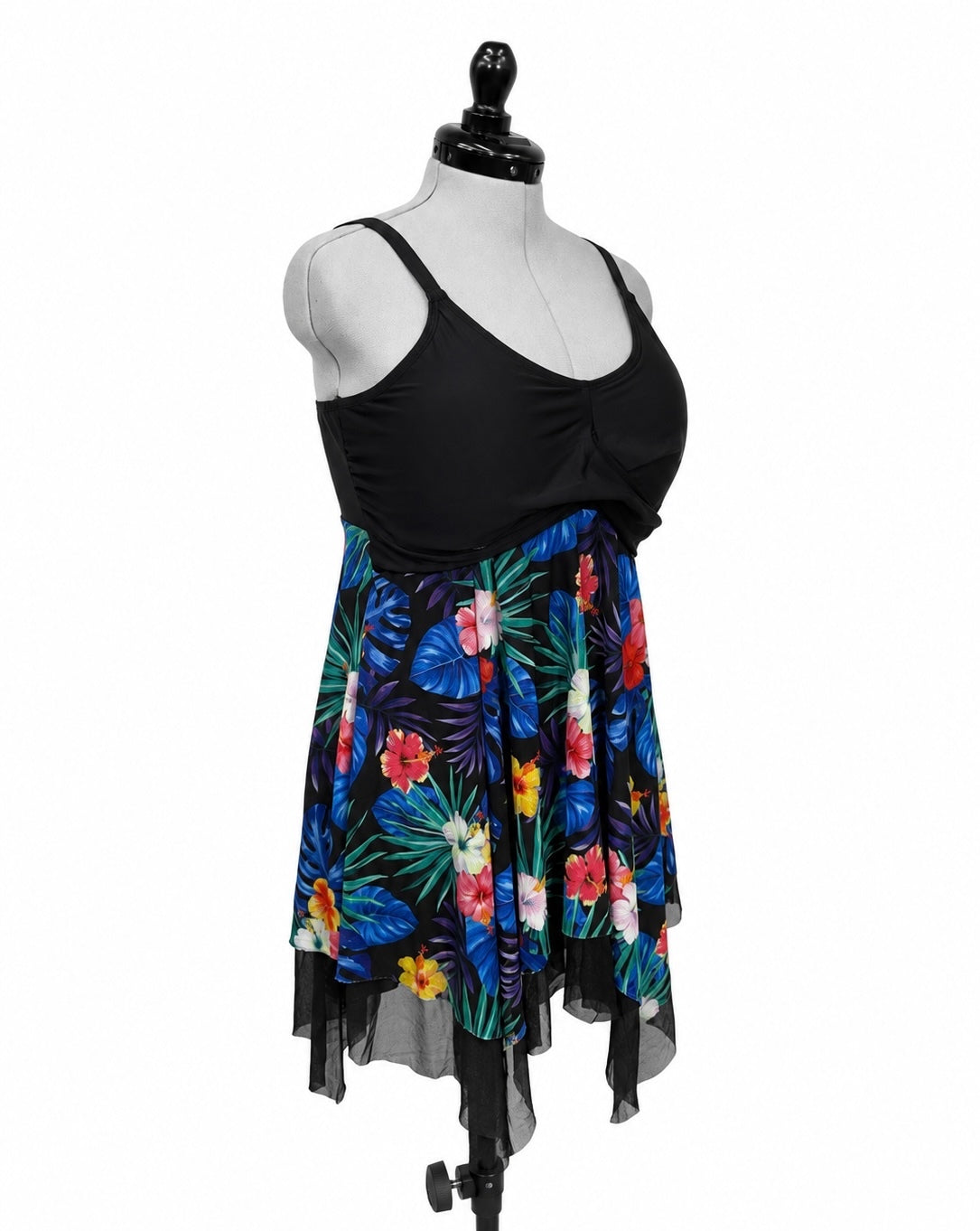 Kate Kasin Black and Floral Swim Dress and Shorts (XL)