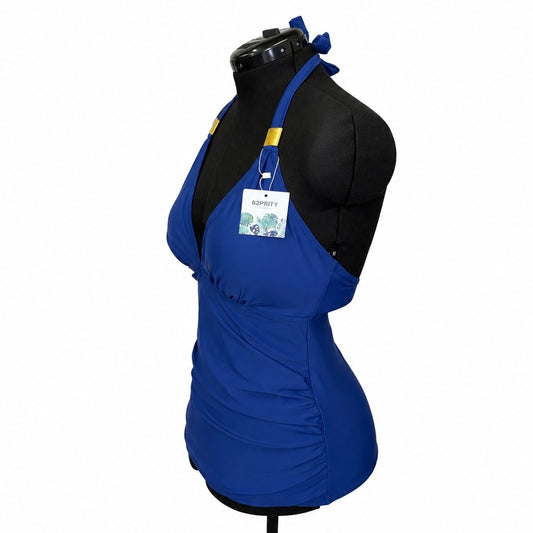 B2prity Royal Blue Ruched Tankini Swim Top (XL)