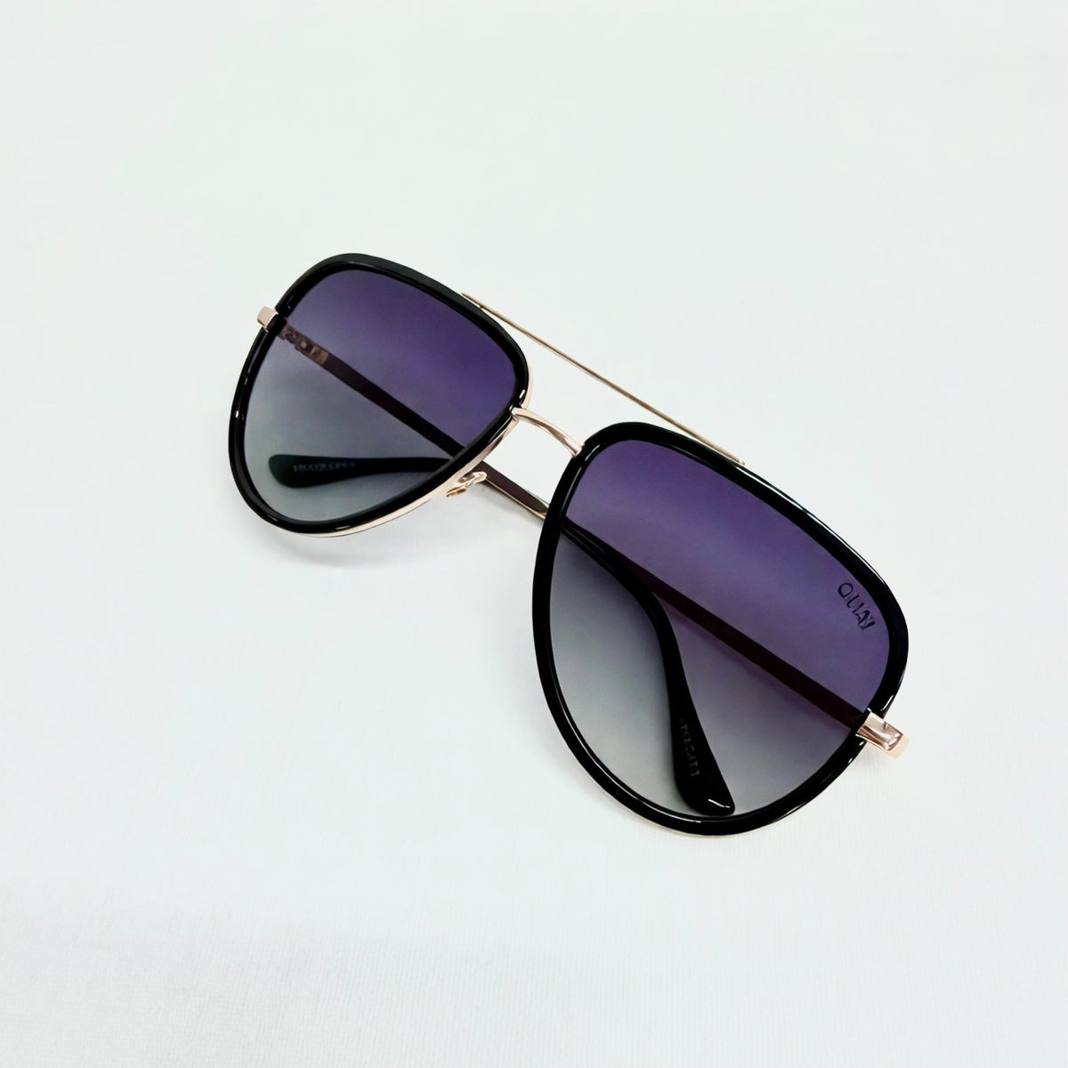Quay Australia All In Black & Rose Gold Aviator Style Sunglasses