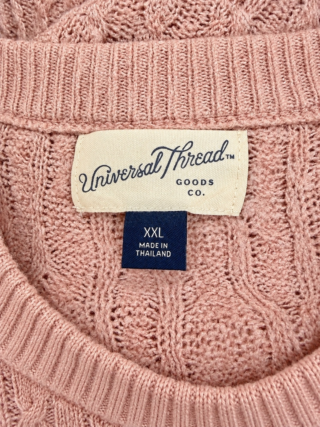 Universal Thread Goods Co. Pink Cable Knit Crewneck Sweater (XXL)