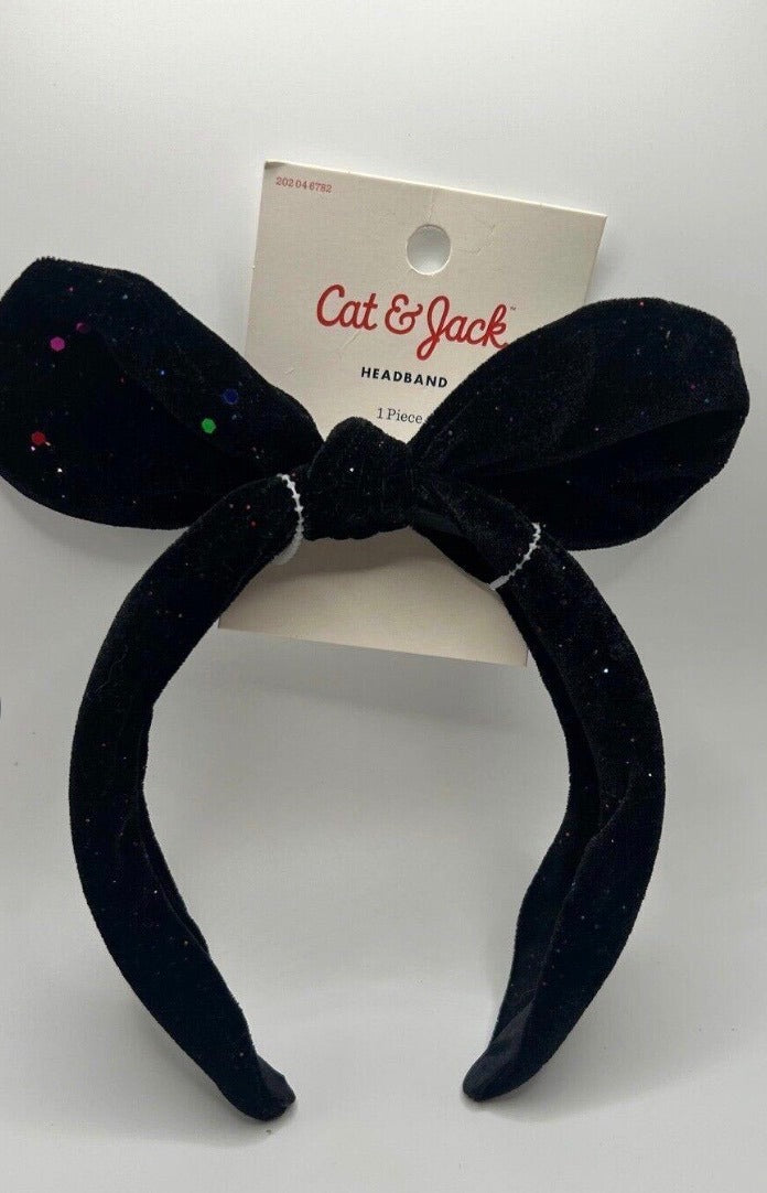 Cat & Jack Black Velvet Rainbow Sequin Bow Headband
