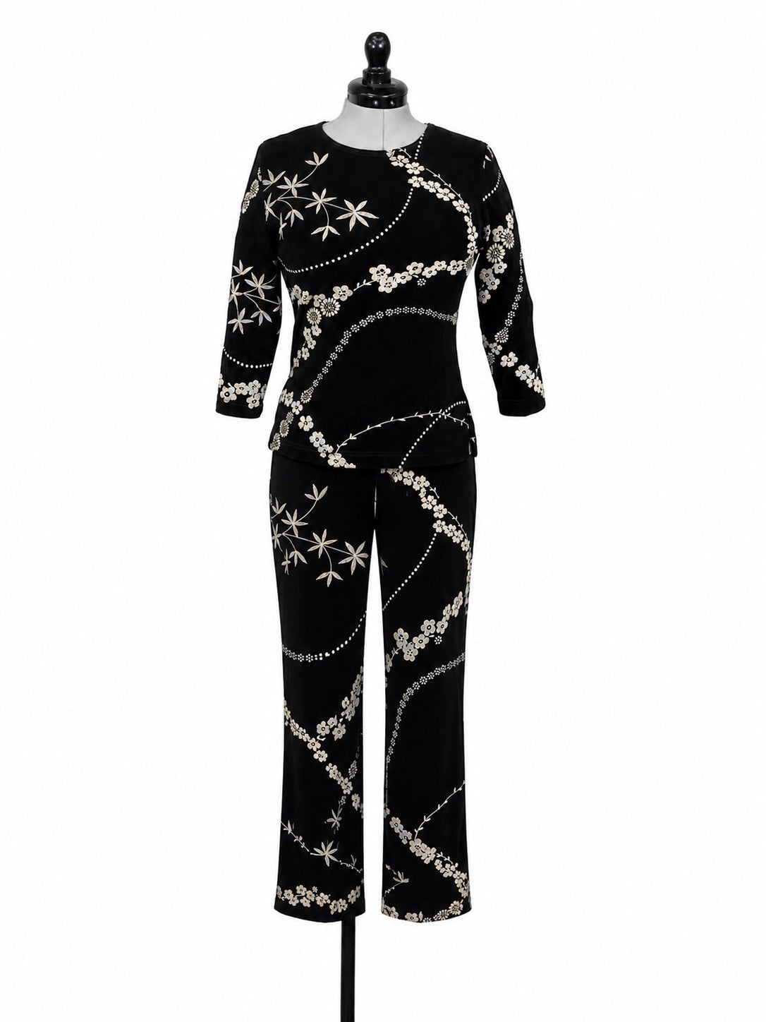 Softwear By Mark Singer Black & Gold Floral Cloth Tank, LongSleeve & Pant Set(S)