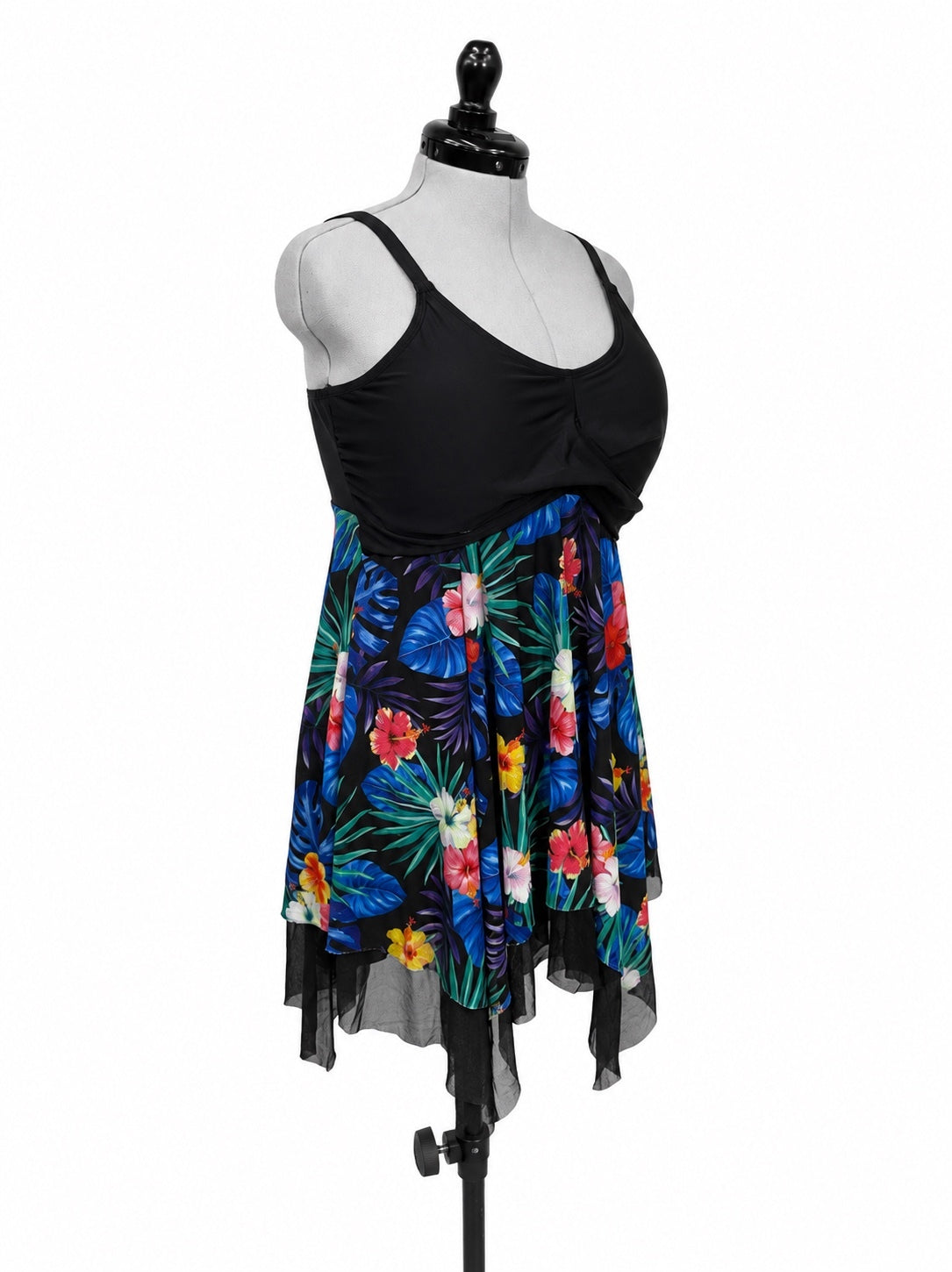 Kate Kasin Black and Floral Swim Dress and Shorts (XL)