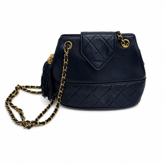Chanel Vintage Dark Navy Quilted Leather Shoulder Bag