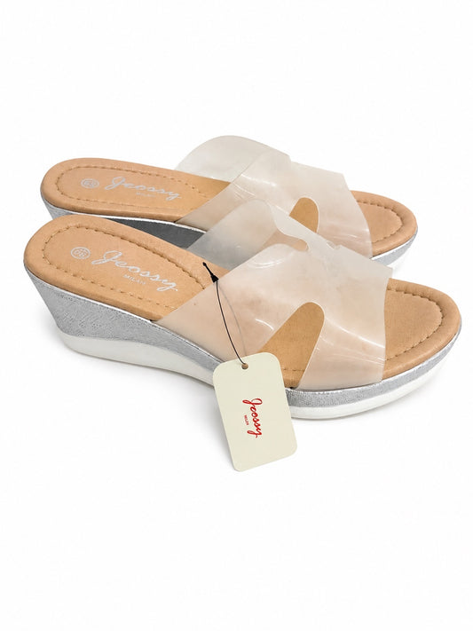 Jeossy Milan Nude & Clear Wedge Sandals (Size 8.5)