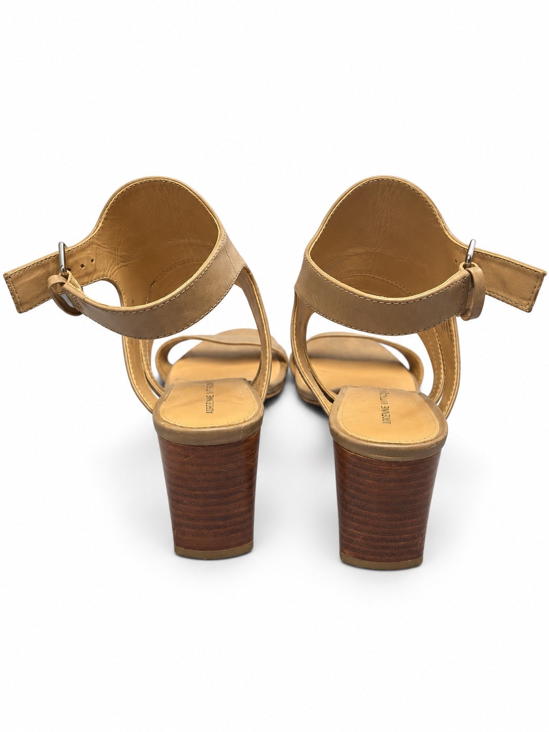 Adrienne Vittadini Taupe Leather Block-Heel Sandals (W 8 1/2)