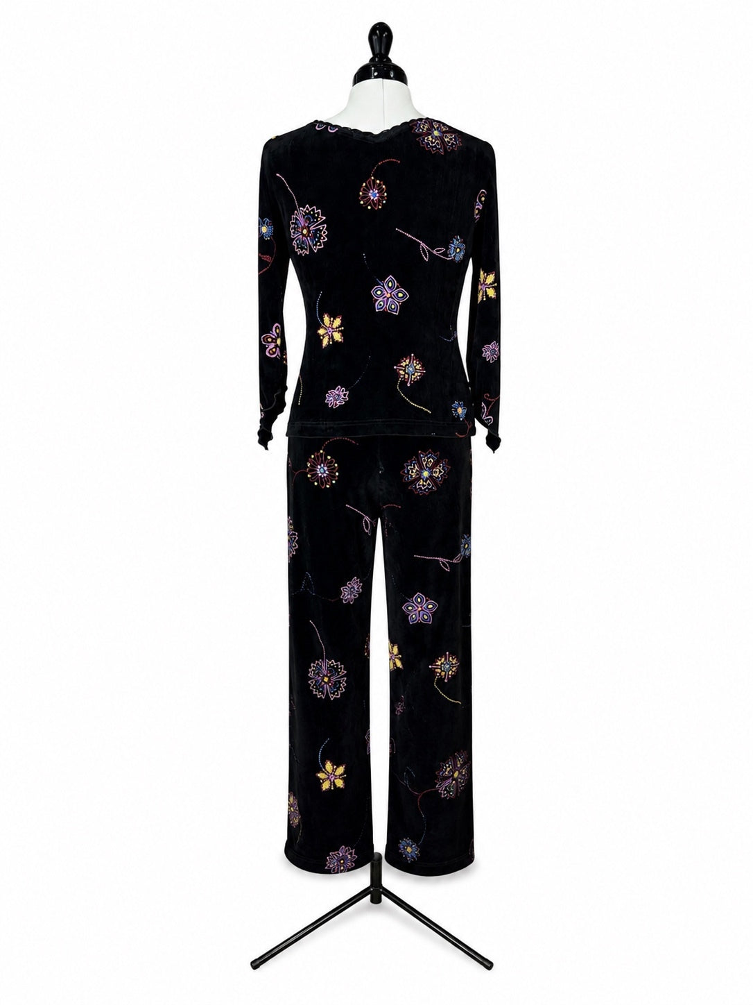 Softwear by Mark Singer Black Floral Blouse & Pants Set (S)