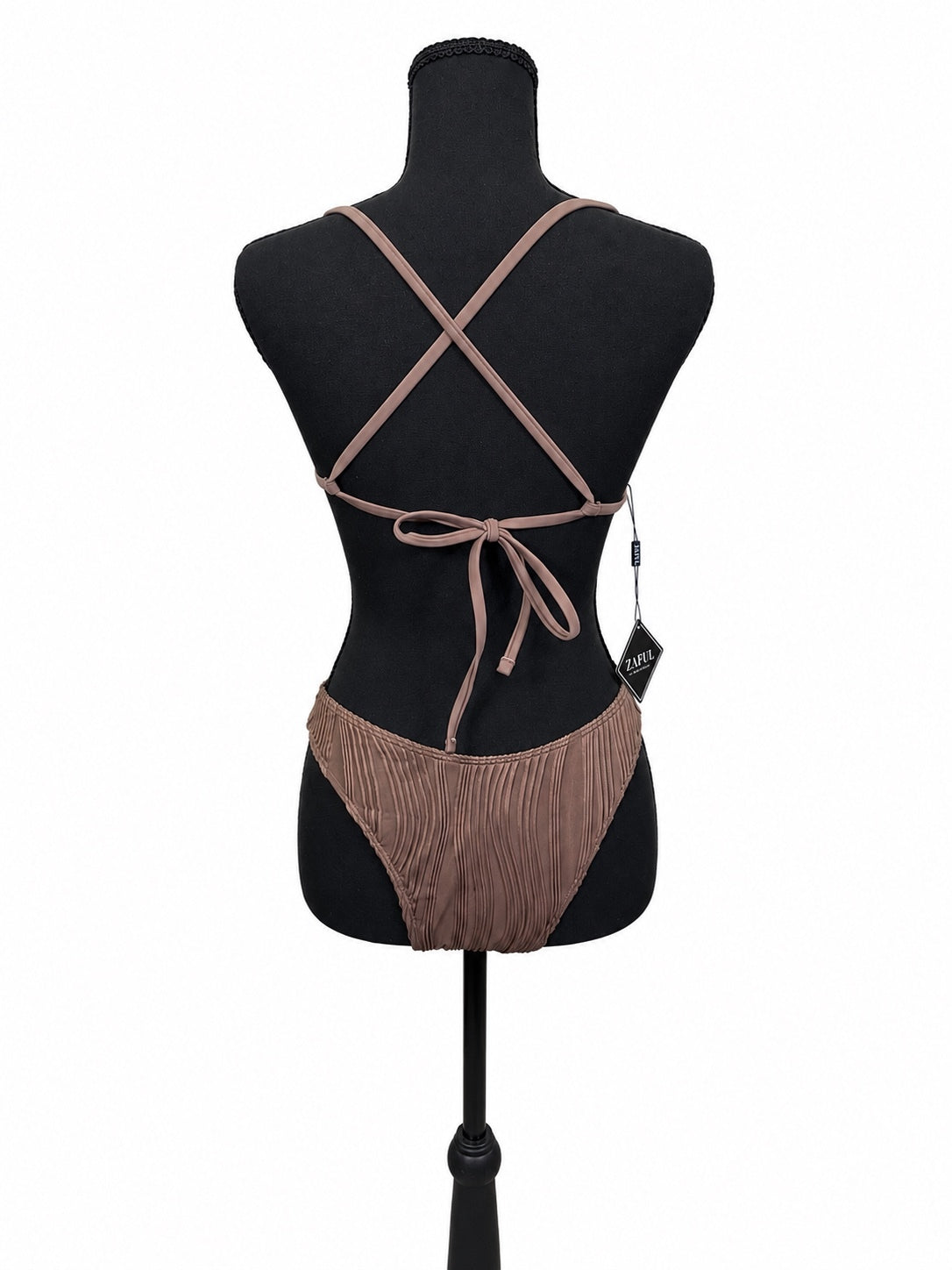 Zaful Coffee Textured U Metal Criss Cross High Waisted Bikini Set (M)
