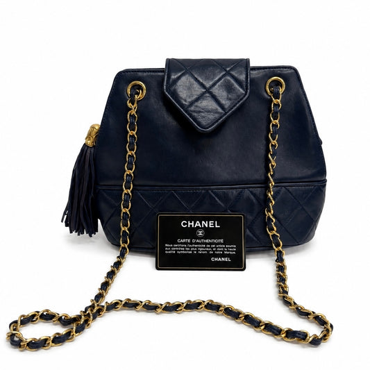Chanel Vintage Dark Navy Quilted Leather Shoulder Bag