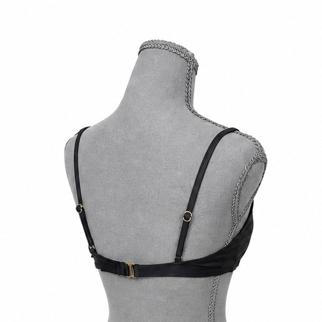 Shade & Shore Black Bikini Top with Gold Accents and Removable Pads (S)