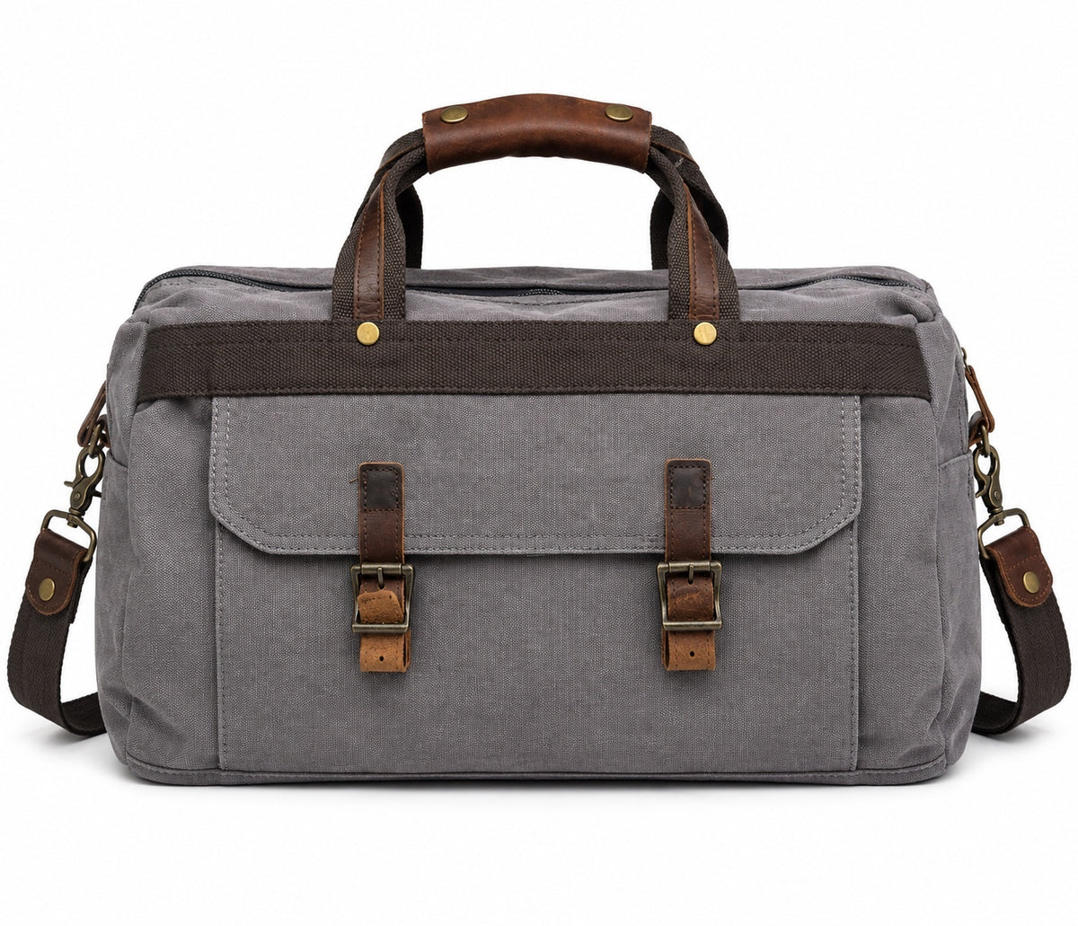 S-Zone Oversized Leather Canvas Duffle/Weekend Bag  (Gray & Brown)