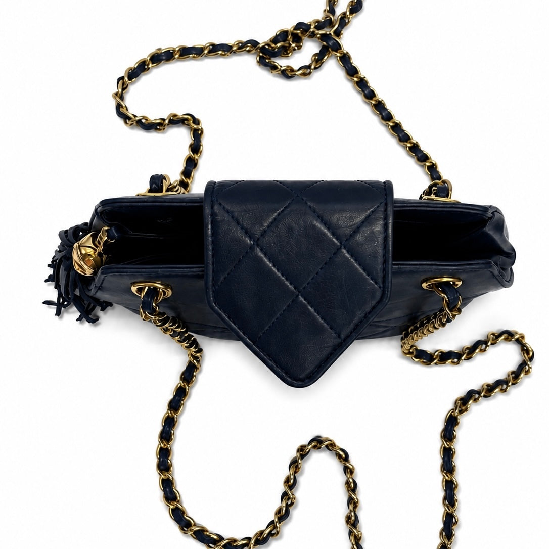 Chanel Vintage Dark Navy Quilted Leather Shoulder Bag